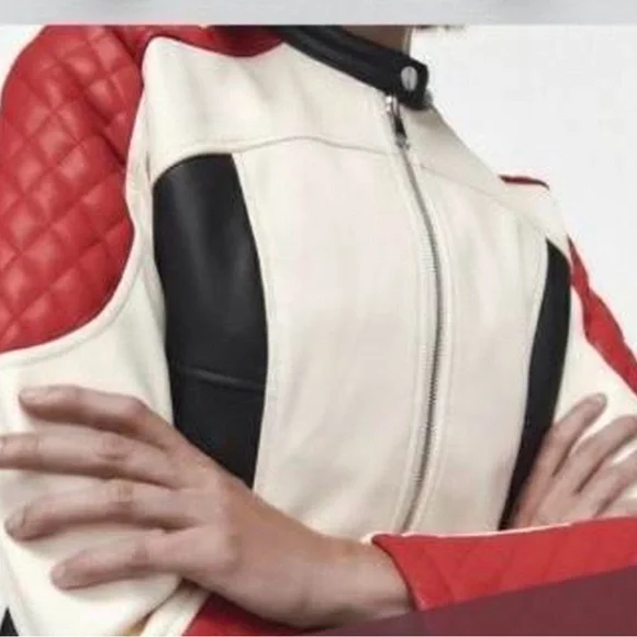 Zara Red and White Leather Jacket - Picture 3 of 3
